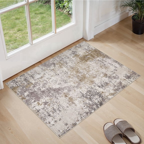 UERMEI 2'x3' Area Rugs for Entryway, Washable Non-slip Soft Indoor Door Mats, Modern Abstract Throw Rug for Bedroom Laundry Room Carpet, Brown