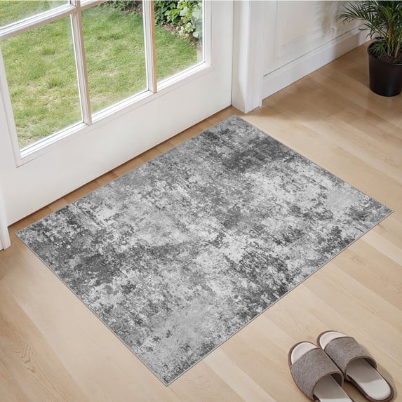UERMEI 2'x3' Area Rugs for Entryway, Washable Non-slip Soft Indoor Door Mats, Modern Abstract Throw Rug for Bedroom Laundry Room Carpet, Dark Gray