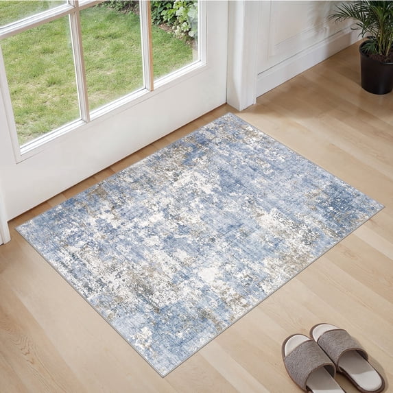 UERMEI 2'x3' Area Rugs for Entryway, Washable Non-slip Soft Indoor Door Mats, Modern Abstract Throw Rug for Bedroom Laundry Room Carpet, Glacier Blue