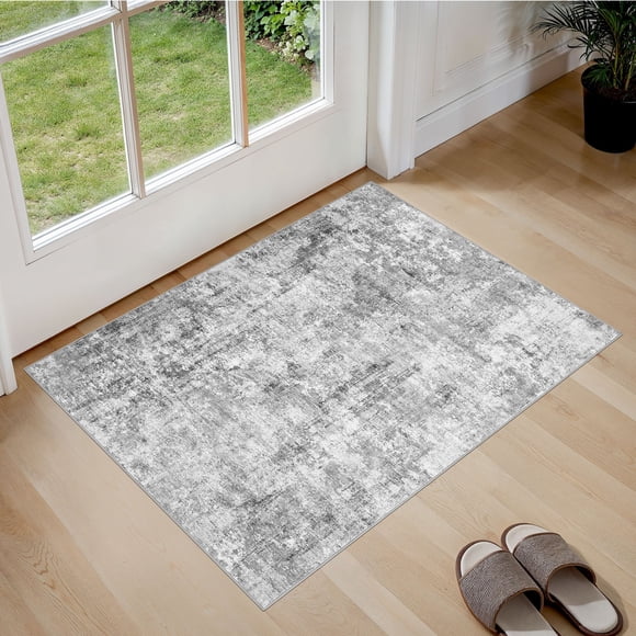 UERMEI 2'x3' Area Rugs for Entryway, Washable Non-slip Soft Indoor Door Mats, Modern Abstract Throw Rug for Bedroom Laundry Room Carpet, Gray