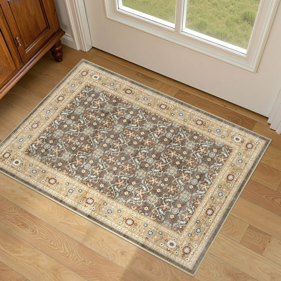 UERMEI 2'x3' Washable Area Rugs for Entryway Hallway Laundry Room, Non-Silp Indoor Small Throw Rug, Boho Doormat Carpets, Brown