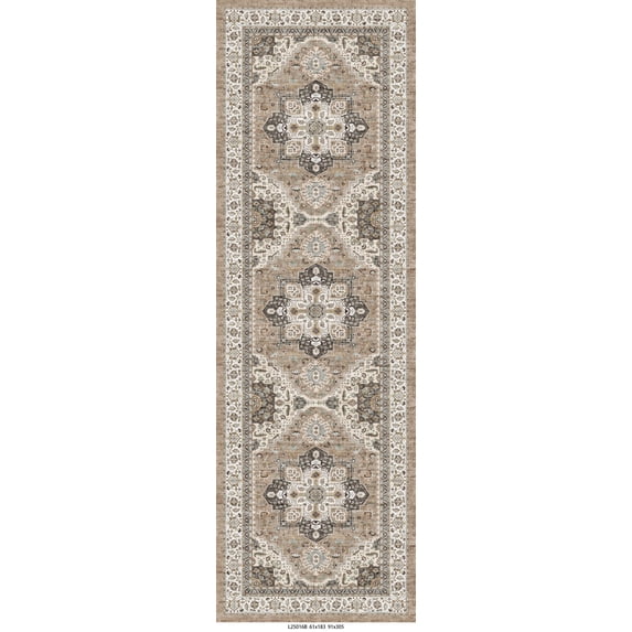 UERMEI 2'x6' Runner Rug for Hallway, Machine Washable Vintage Runner Rug Distressed, Non Slip Kitchen Floor Mat, Low Pile Rugs for Kitchen Halfway Bedroom Laundry Entryway, Brown Beige