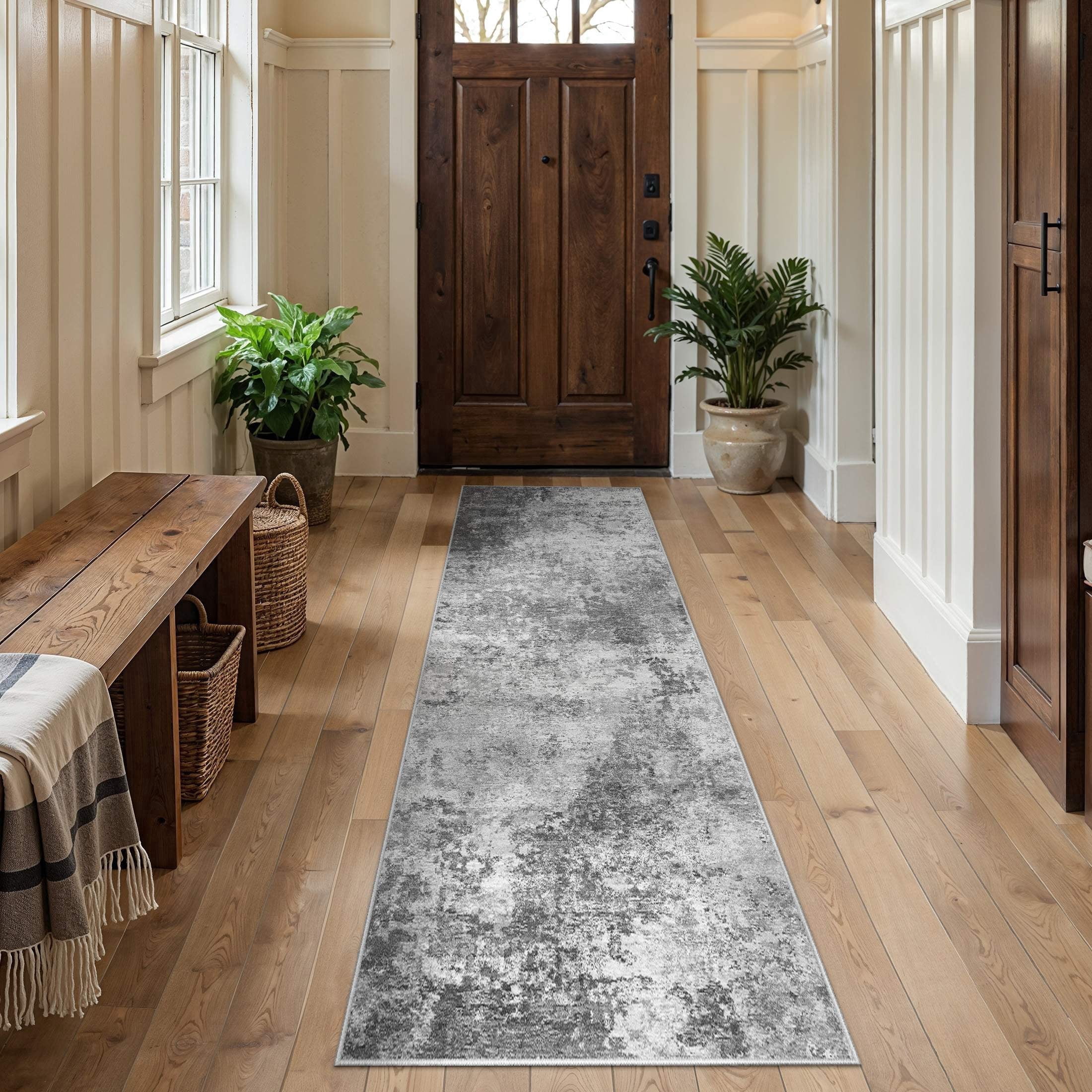 UERMEI 2'x6' Runner Rug, Washable Non-Slip Indoor Runner Rug for Kitchen Halfway Laundry Bedroom Living Room Carpet Area Rug, 2x6 ft Abstract Low Pile Kitchen Runner Rug, Dark Gray