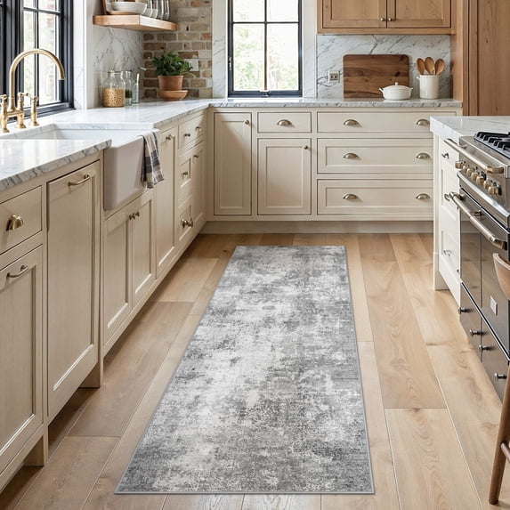 UERMEI 2'x6' Runner Rugs Non Slip, Washable Indoor Rug for Hallway Kitchen Entryway Doormats, Modern Abstract Bedroom Home Decor Carpets,Grey