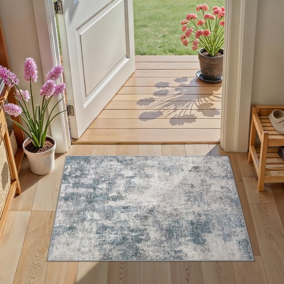 UERMEI 2x3 Washable Area Rugs for Living Room, Modern Abstract Printed Rug, Vacuum-Friendly, Non Slip Indoor Rug for Bedroom Entryway Home Decor Carpet, Dark Blue/Gray