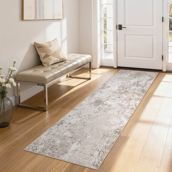 UERMEI 2x6 Washable Runner Rugs for Hallway, Modern Abstract Non Slip Indoor Rug for Entryway Doormats Bedroom Kitchen, Vacuum-Friendly Home Decor Carpet, Beige Brown
