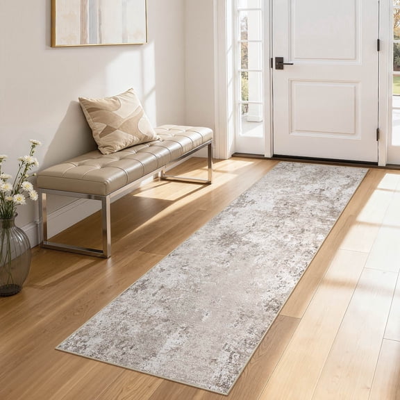 UERMEI 2x6 Washable Runner Rugs for Hallway, Modern Abstract Non Slip Indoor Rug for Entryway Doormats Bedroom Kitchen, Vacuum-Friendly Home Decor Carpet, Light Brown