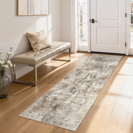 UERMEI 2x6 Washable Runner Rugs for Hallway, Modern Abstract Non Slip Indoor Rug for Entryway Doormats Bedroom Kitchen, Vacuum-Friendly Home Decor Carpet, Dark Brown