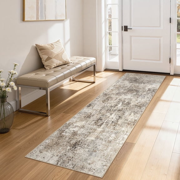 UERMEI 2x6 Washable Runner Rugs for Hallway, Modern Abstract Non Slip Indoor Rug for Entryway Doormats Bedroom Kitchen, Vacuum-Friendly Home Decor Carpet, Dark Brown