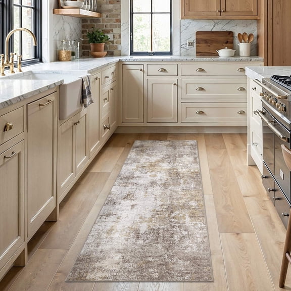 UERMEI 2x6 Washable Runner Rugs for Hallway, Modern Abstract Non Slip Indoor Rug for Entryway Doormats Bedroom Kitchen, Vacuum-Friendly Home Decor Carpet,Golden