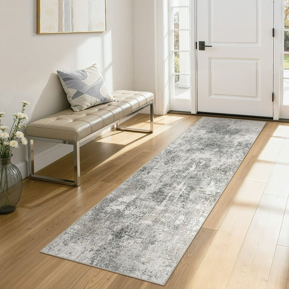 UERMEI 2x6 Washable Runner Rugs for Hallway, Modern Abstract Non Slip Indoor Rug for Entryway Doormats Bedroom Kitchen, Vacuum-Friendly Home Decor Carpet, Green/Gray