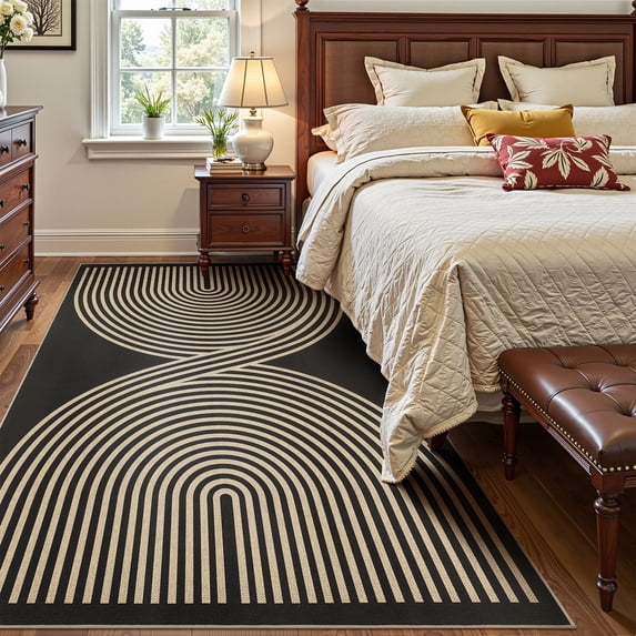UERMEI 3'x5' Area Rug, Washable Rugs for Entryway Indoor Outdoor Living Room Carpet, Farmhouse Neutral Non Slip Black Door Carpet for Backyard Bedroom