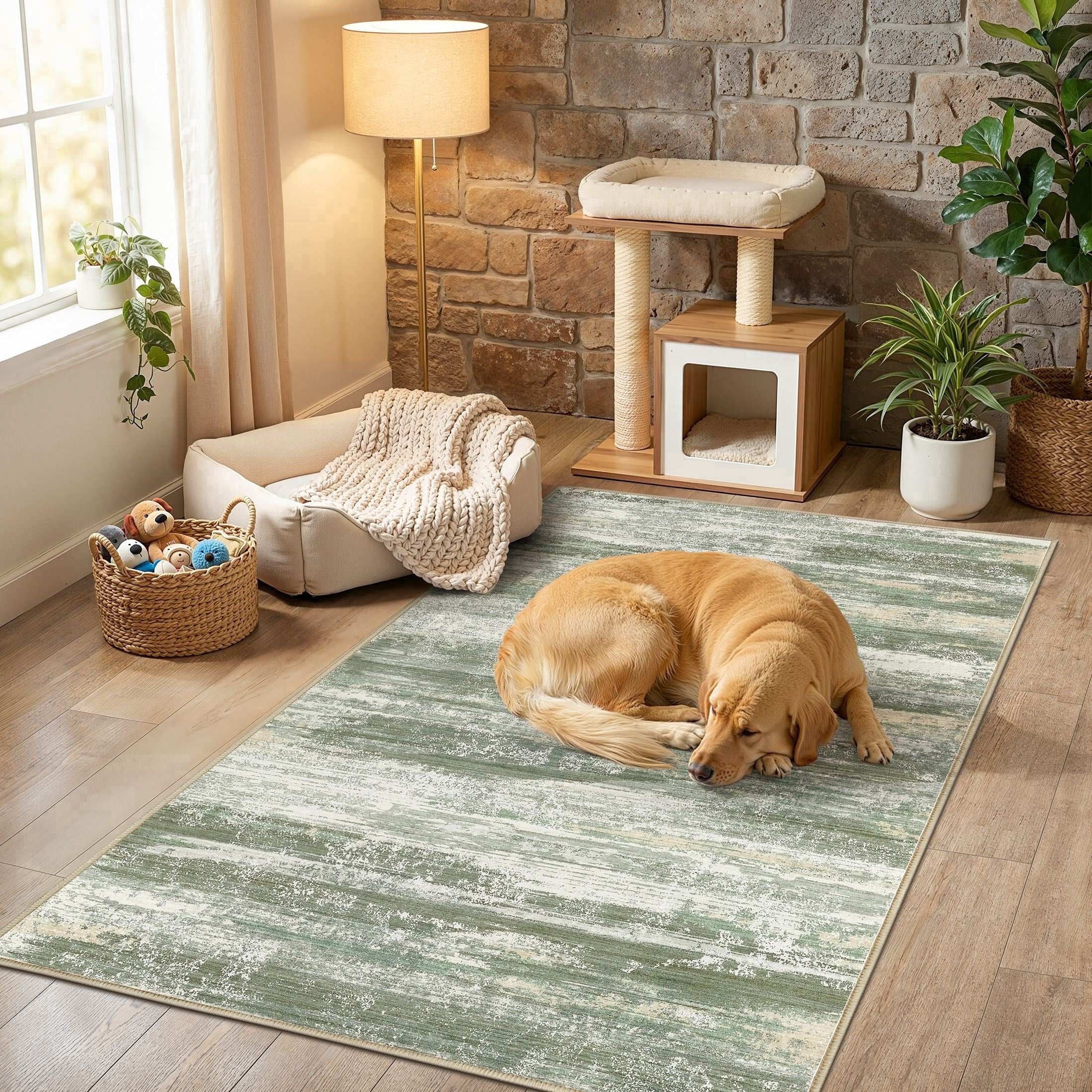 UERMEI 3'x5' Area Rugs for Entryway, Modern Abstract Washable Rug Door Mats for Bedroom Laundry Room, Non-Slip Soft Low Pile Home Decor Carpet Accent Rug Indoor Rug, Green