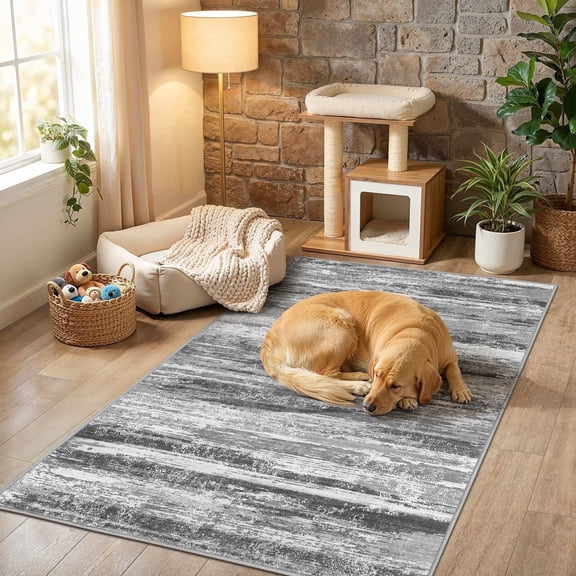 UERMEI 3'x5' Area Rugs for Entryway, Modern Abstract Washable Rug Door Mats for Bedroom Laundry Room, Non-Slip Soft Low Pile Home Decor Carpet Accent Rug Indoor Rug, Dark Gray