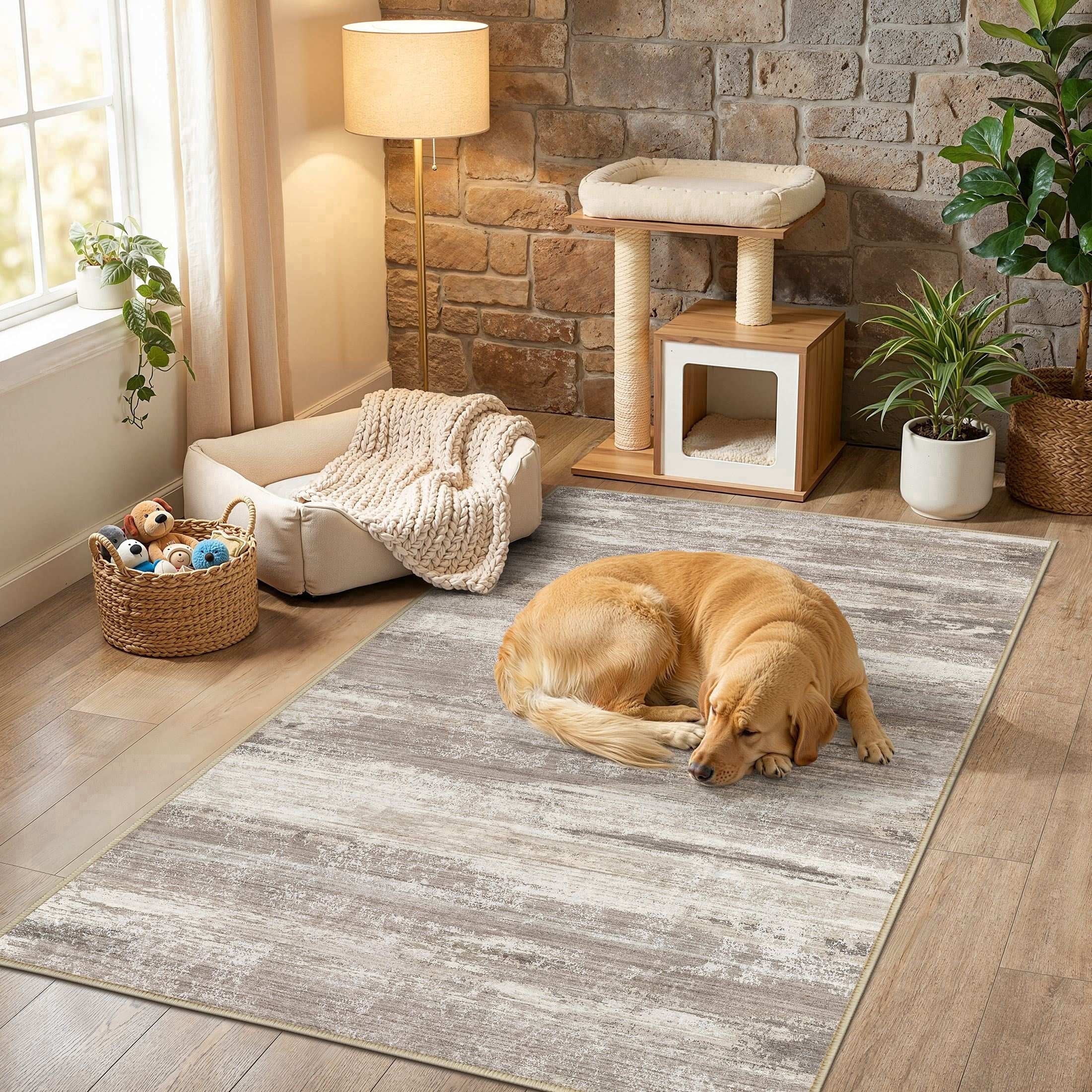 UERMEI 3'x5' Area Rugs for Entryway, Modern Abstract Washable Rug Door Mats for Bedroom Laundry Room, Non-Slip Soft Low Pile Home Decor Carpet Accent Rug Indoor Rug, Brown