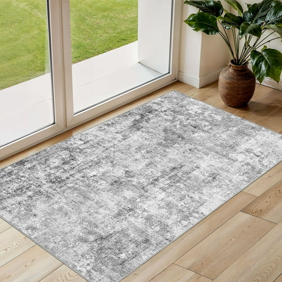 UERMEI 3'x5' Area Rugs for Entryway, Washable Non-slip Soft Indoor Door Mats, Modern Abstract Throw Rug for Bedroom Laundry Room Carpet, Gray