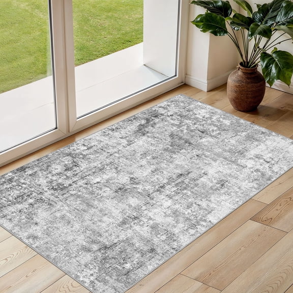 UERMEI 3'x5' Area Rugs for Entryway, Washable Non-slip Soft Indoor Door Mats, Modern Abstract Throw Rug for Bedroom Laundry Room Carpet, Gray