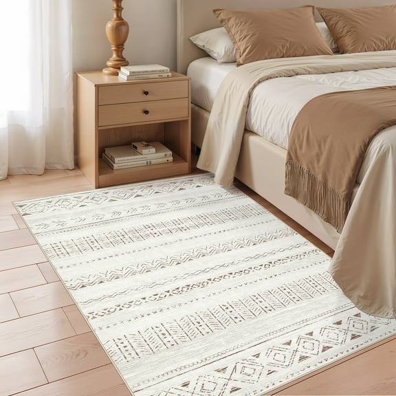 UERMEI 3'x5' Area Rugs for Living Room, Washable Rugs Boho Moroccan Area Rug Soft Neutral Geometric Bohemian Carpet Distressed Indoor Rug for Bedroom Dining Room Office Foldable Nonslip Rug, Brown