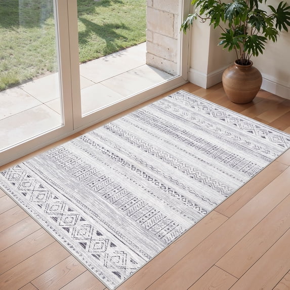 UERMEI 3'x5' Area Rugs for Living Room, Washable Rugs Boho Moroccan Area Rug Soft Neutral Geometric Bohemian Carpet Distressed Indoor Rug for Bedroom Dining Room Office Foldable Nonslip Rug, Gray