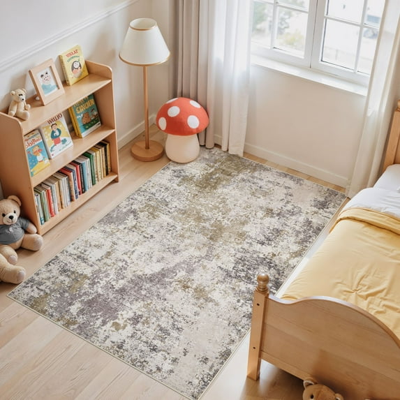 UERMEI 3'x5' Area Rugs for Entryway, Washable Non-slip Soft Indoor Door Mats, Modern Abstract Throw Rug for Bedroom Laundry Room Carpet, Brown