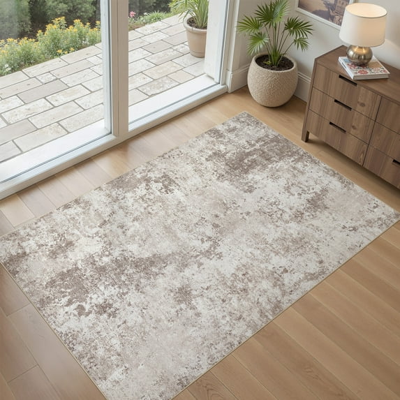 UERMEI 3x5 Washable Area Rugs for Living Room, Modern Abstract Printed Rug, Vacuum-Friendly, Non Slip Indoor Rug for Bedroom Entryway Home Decor Carpet, Light Brown