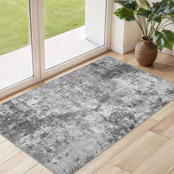UERMEI 3'x5' Area Rugs for Entryway, Washable Non-slip Soft Indoor Door Mats, Modern Abstract Throw Rug for Bedroom Laundry Room Carpet, Dark Gray