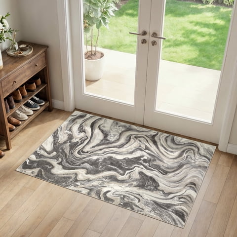 UERMEI 3'x5' Washable Area Rugs for Entryway, Washable Non-slip Soft Indoor Door Mats, Modern Vintage Throw Rug for Bedroom Laundry Room Carpet,Dove Gray