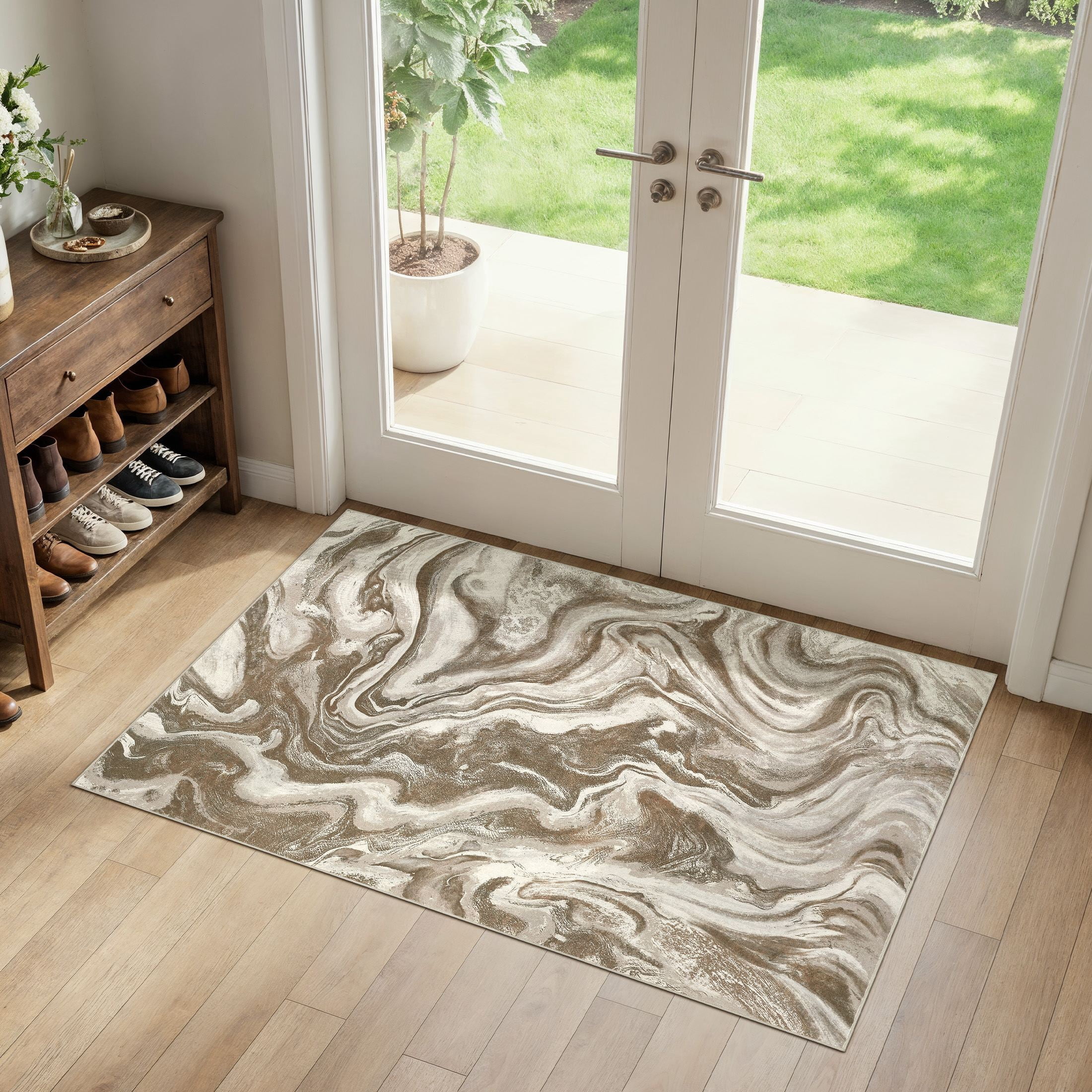 UERMEI 3'x5' Washable Area Rugs for Entryway, Washable Non-slip Soft Indoor Door Mats, Modern Vintage Throw Rug for Bedroom Laundry Room Carpet, Golden Brown