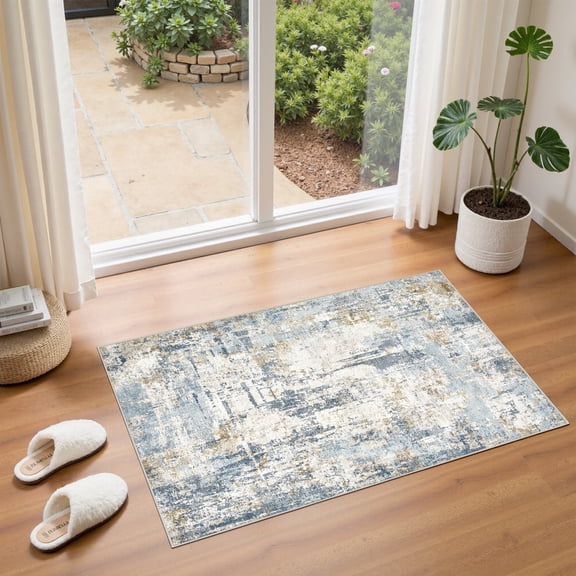 UERMEI 3'x5' Small Area Rugs for Entryway, Machine Washable Ultra-Thin Soft Rug, Non Slip Indoor Door Mats, Throw Rug for Bedroom Hallway, Laundry Room Carpets, Blue