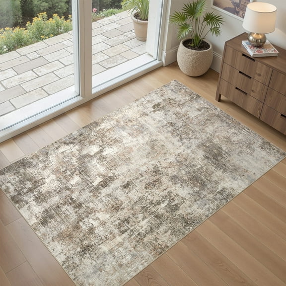UERMEI 3x5 Washable Area Rugs for Living Room, Modern Abstract Printed Rug, Vacuum-Friendly, Non Slip Indoor Rug for Bedroom Entryway Home Decor Carpet, Dark Brown