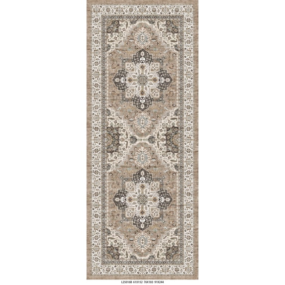 UERMEI 3'x8' Runner Rug for Hallway, Machine Washable Vintage Runner Rug Distressed, Non Slip Kitchen Floor Mat, Low Pile Rugs for Kitchen Halfway Bedroom Laundry Entryway, Brown Beige