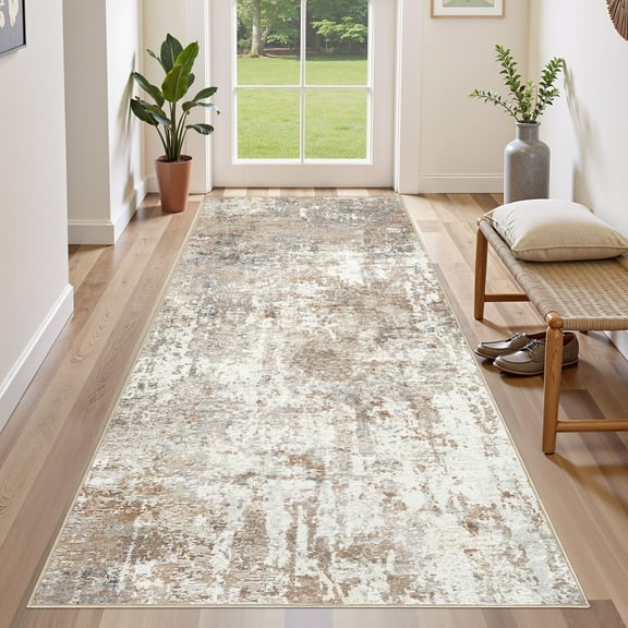UERMEI 3'x8' Runner Rugs Non Slip, Washable Indoor Rug for Hallway Kitchen Entryway Doormats, Modern Abstract Bedroom Home Decor Carpets, Brown