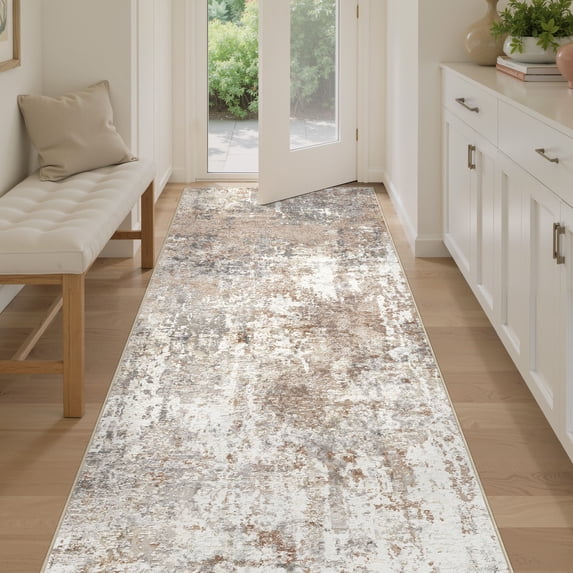 UERMEI 3'x8' Runner Rugs Non Slip, Washable Indoor Rug for Hallway Kitchen Entryway Doormats, Modern Abstract Bedroom Home Decor Carpets, Brown