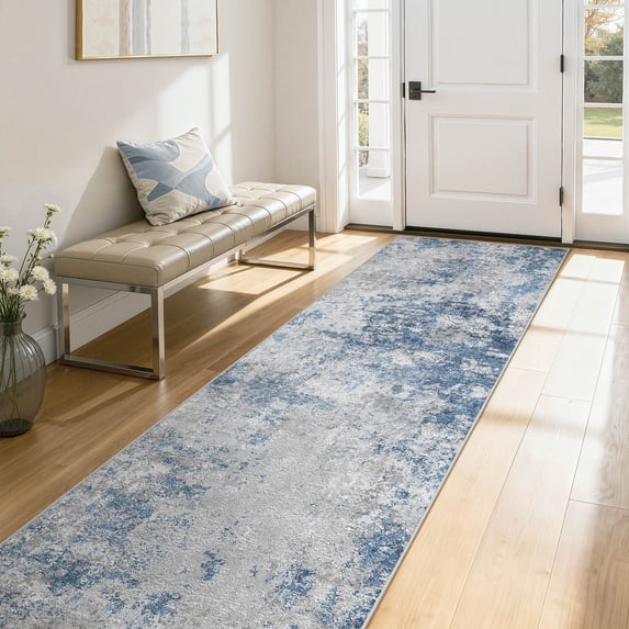 UERMEI 3x8 Washable Runner Rugs for Hallway, Modern Abstract Non Slip Indoor Rug for Entryway Doormats Bedroom Kitchen, Vacuum-Friendly Home Decor Carpet, Beige Brown