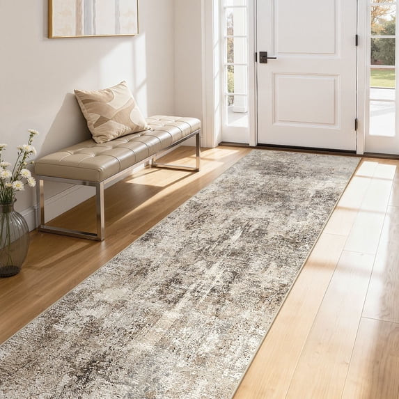 UERMEI 3x8 Washable Runner Rugs for Hallway, Modern Abstract Non Slip Indoor Rug for Entryway Doormats Bedroom Kitchen, Vacuum-Friendly Home Decor Carpet, Dark Brown