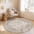 thumbnail image 1 of UERMEI 5'x5' Round Washable Area Rugs for Living Room, Vintage Floral Boho Printed Carpet, Non Slip Indoor Large Rugs for Bedroom Home Decor Carpets, Beige Brown, 1 of 7