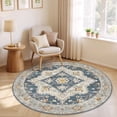 thumbnail image 1 of UERMEI 5'x5' Round Washable Area Rugs for Living Room, Vintage Floral Boho Printed Carpet, Non Slip Indoor Large Rugs for Bedroom Home Decor Carpets, Blue, 1 of 8