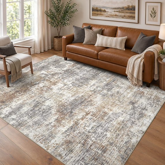 UERMEI 5'x7' Area Rugs for Living Room Bedroom, Non Slip Washable Rug Madern Abstract Dining Room Entryway Home Decor Carpet, Brown Gray
