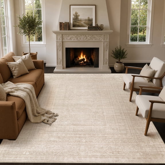 UERMEI 5'x7' Area Rugs for Living Room, Non-Slip Vintage Oriental Washable Rug for Bedroom Dining Room Home Decor, Soft Low Pile Distressed Rug Carpet Indoor Rug, Beige