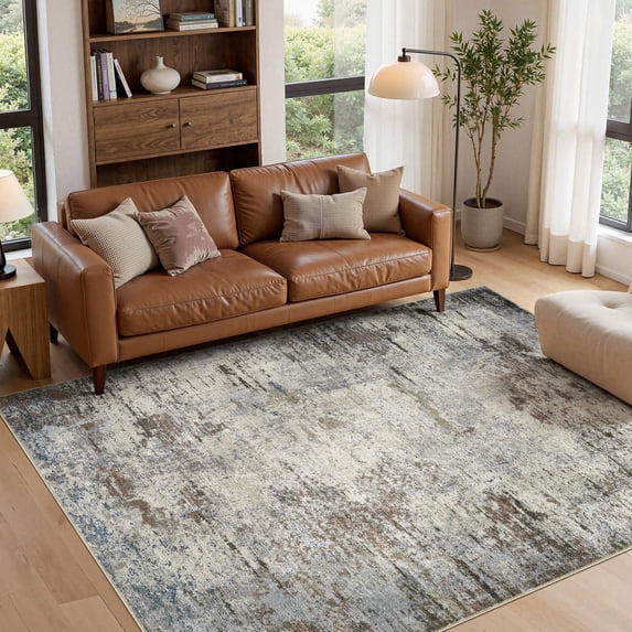 UERMEI 5'x7' Area Rugs for Living Room, Modern Abstract Washable Rug for Bedroom Office, Non-Slip Soft Low Pile Home Decor Carpet Accent Rug Indoor Rug, Taupe