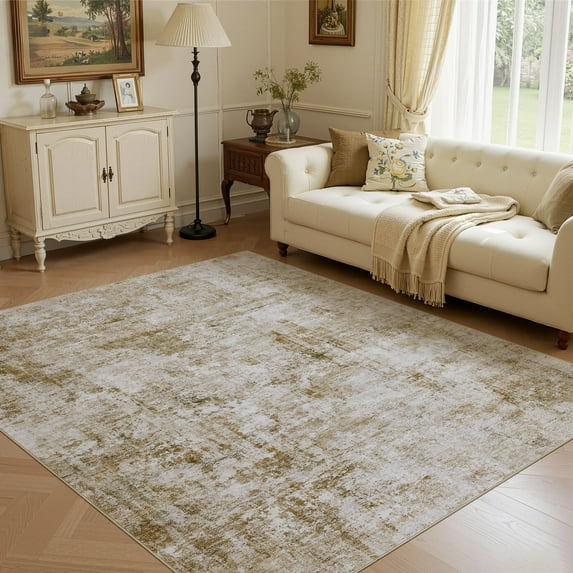 UERMEI 5'x7' Area Rugs for Living Room, Washable Non-slip Soft Indoor Modern Abstract Throw Rug for Bedroom Dining Room Office Home Decor Carpet, Gold Brown