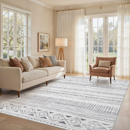 UERMEI 5'x7' Area Rugs for Living Room, Washable Rugs Boho Moroccan Area Rug Soft Neutral Geometric Bohemian Carpet Distressed Indoor Rug for Bedroom Dining Room Office Foldable Nonslip Rug, Gray