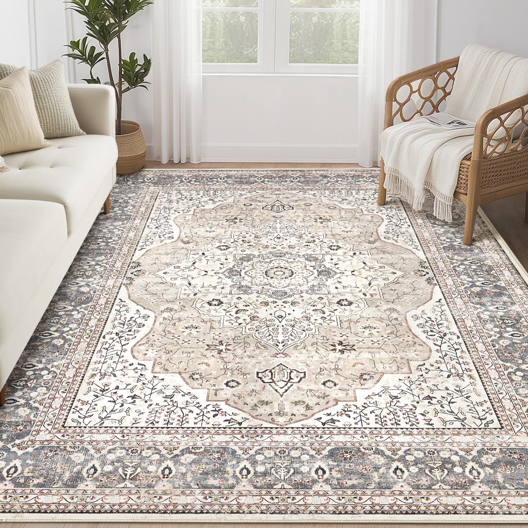 UERMEI 5'x7' Washable Area Rugs for Living Room, Vintage Floral Boho ...
