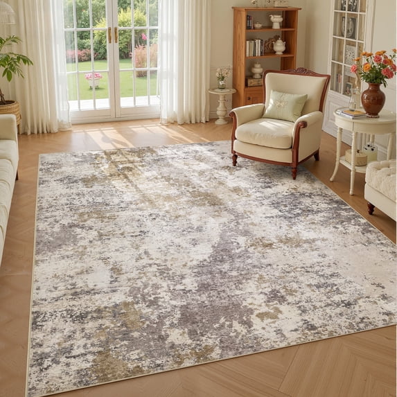 UERMEI 5'x7' Area Rugs for Living Room, Washable Non-slip Soft Indoor Modern Abstract Throw Rug for Bedroom Dining Room Office Home Decor Carpet, Brown