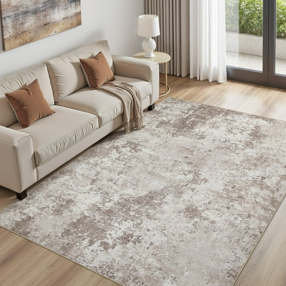 UERMEI 5x7 Washable Area Rugs for Living Room, Modern Abstract Printed Rug, Vacuum-Friendly, Non Slip Indoor Rug for Bedroom Dining Room Home Decor Carpet, Light Brown