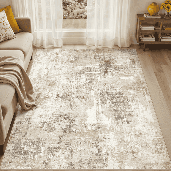 UERMEI 5'x7' Area Rugs for Living Room, Washable Non Slip Indoor Rug for Bedroom Home Decor Carpets, Modern Abstract Printed Carpet, Grey Gold