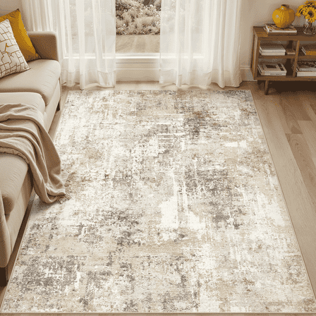 UERMEI 5'x7' Area Rugs for Living Room, Washable Non Slip Indoor Rug for Bedroom Home Decor Carpets, Modern Abstract Printed Carpet, Grey Gold