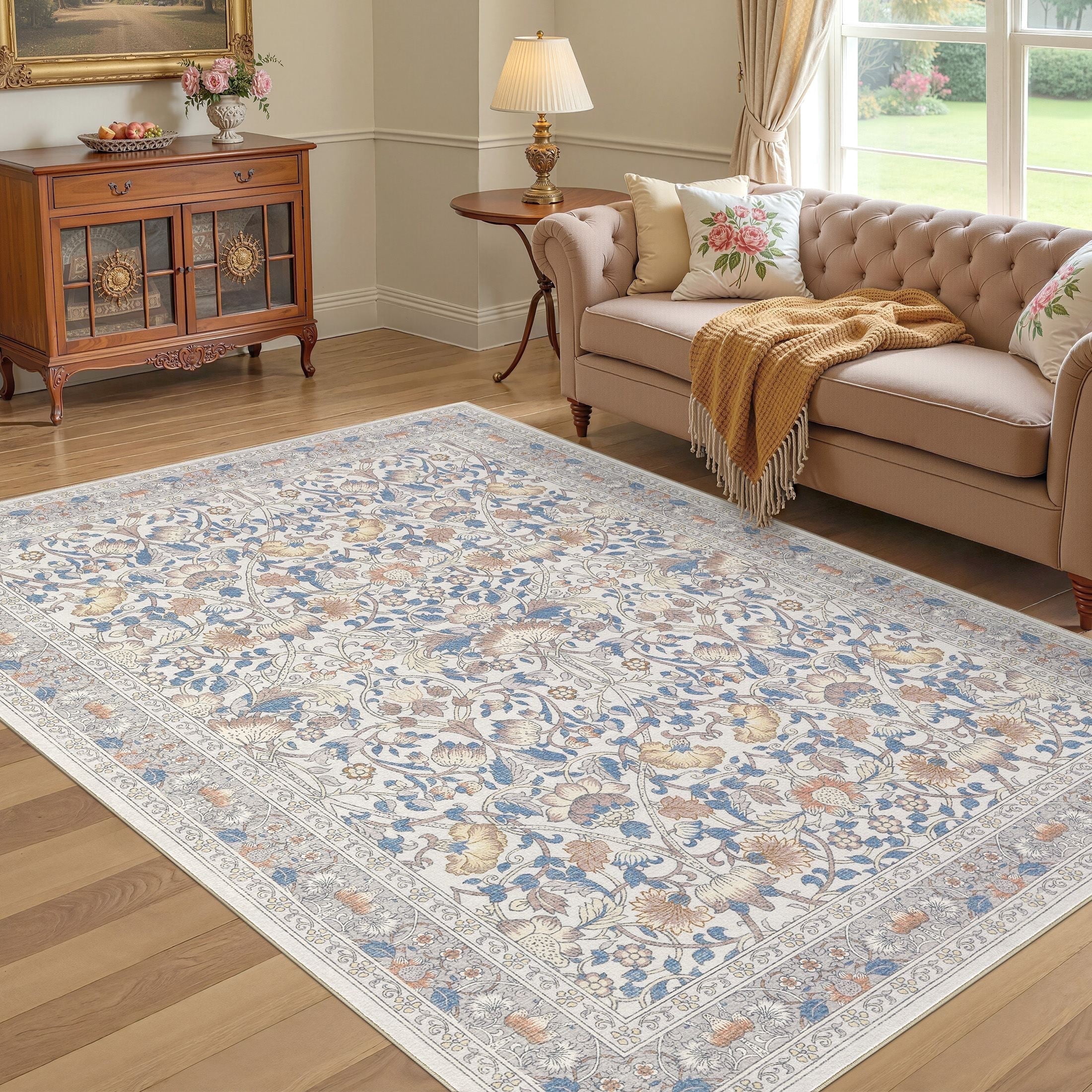 UERMEI 5x7 Area Rugs for Living Room, Indoor Washable Rug, Floral Area ...