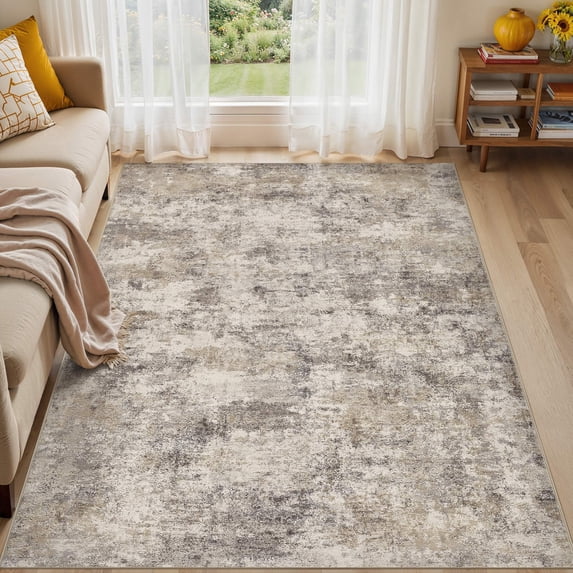 UERMEI 5'x7' Washable Area Rugs for Living Room, Modern Abstract Printed Carpet, Non Slip Indoor Rug for Bedroom Home Decor Carpets, Gold Brown