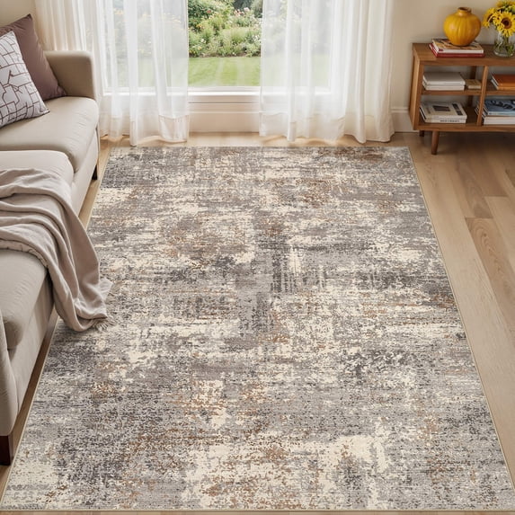 UERMEI 5'x7' Washable Area Rugs for Living Room, Modern Abstract Printed Carpet, Non Slip Indoor Rug for Bedroom Home Decor Carpets, Speckles Brown